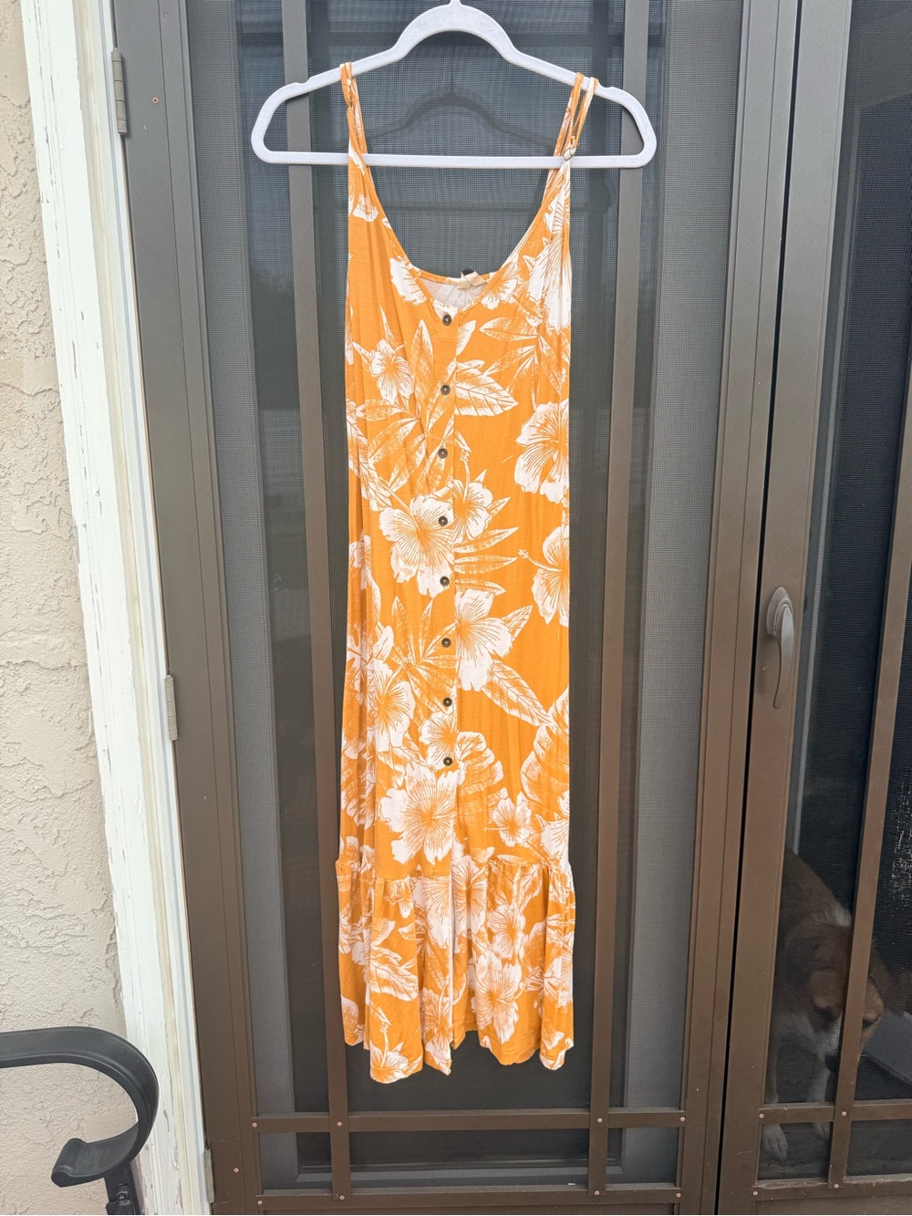 Roxy Orange Tropical Button-Front Maxi Dress